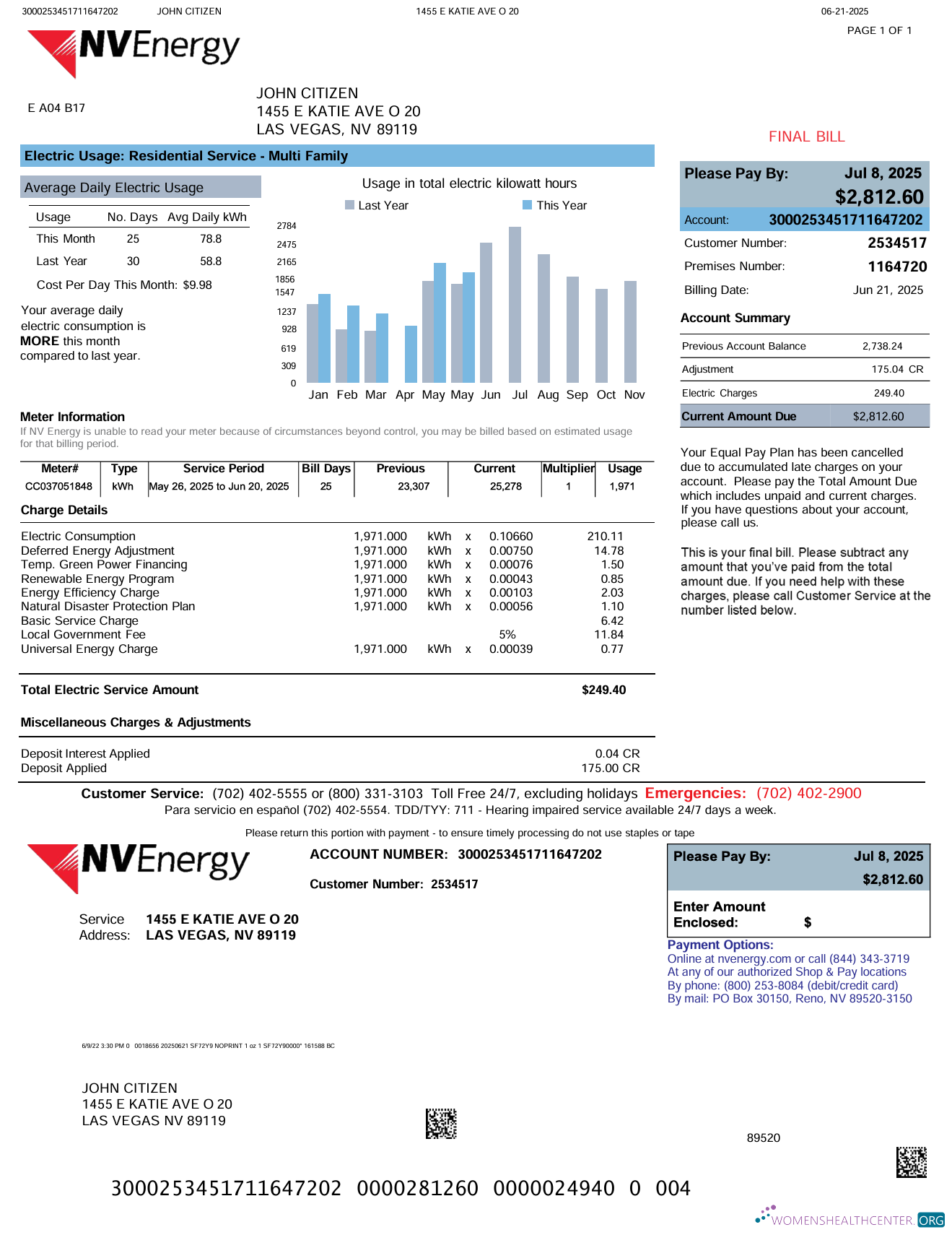 download download USA NV Energy utility bill template in Word and PDF formats, version 2 PDF template PDF template